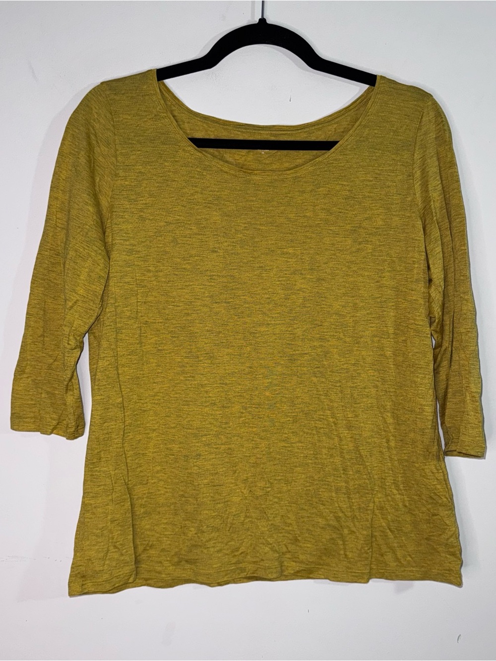 Eileen Fisher Womens Medium Mustard Silk Cotton 3/4 Sleeve Scoop Neck Top